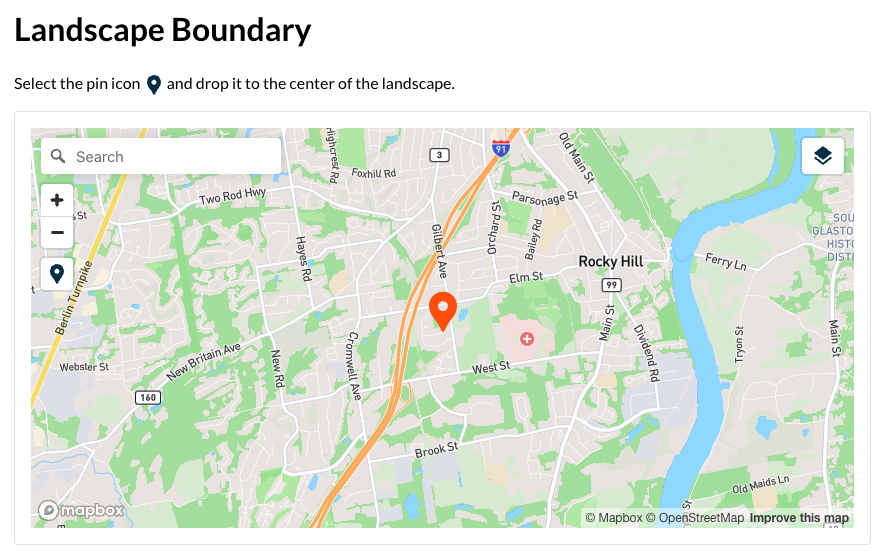 a pin marks the center of a landscape