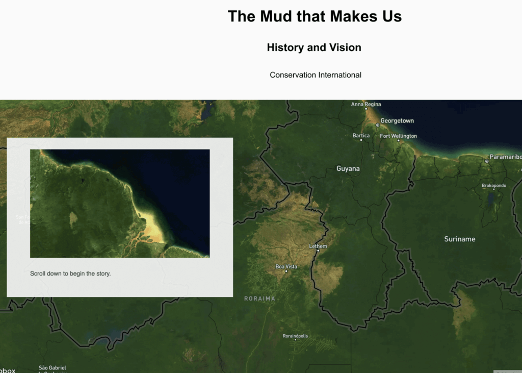 A screenshot of the title page of a story map. The story map is titled “The Mud that Makes Us, History and Vision.”