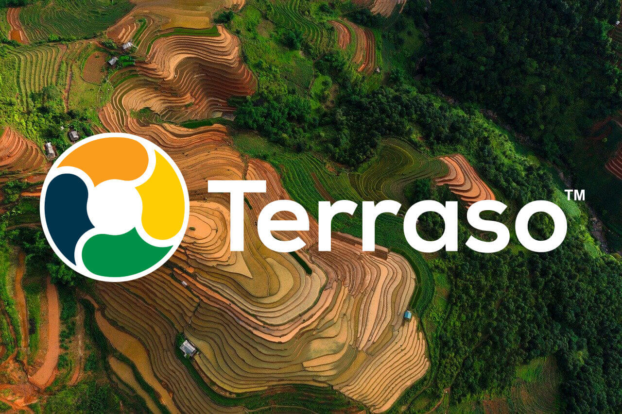 Terraso logo over aerial photo of a terraced landscape. Image by Namden from Pixabay