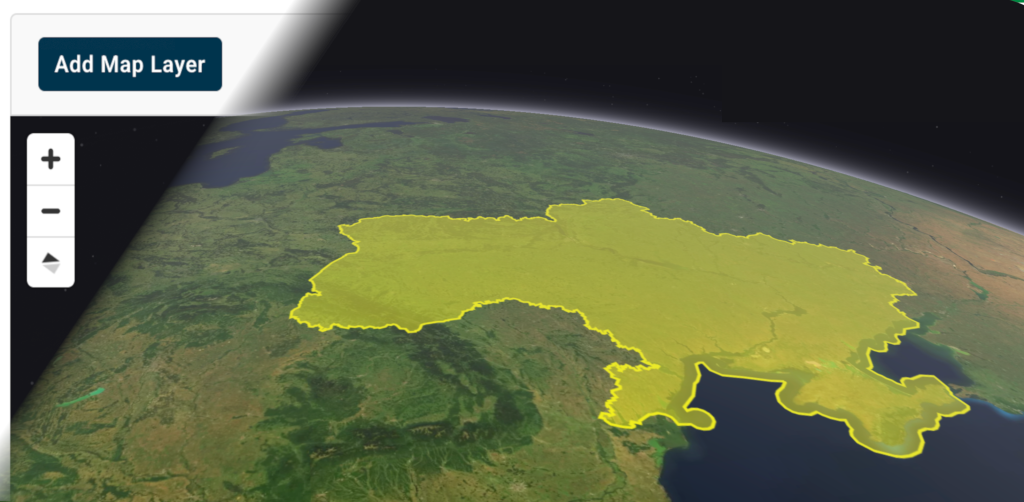 A map of the world, Ukraine is outlined in yellow
