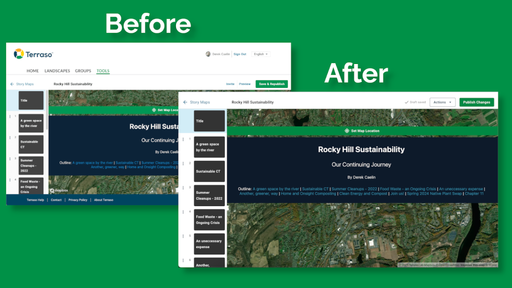 A before / after image with a screen getting larger