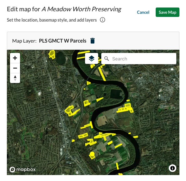 The edit map popover for Terraso Story Maps