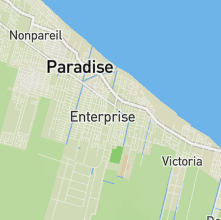 A streets and topography view of a costal region of Guyana with no satellite imagery