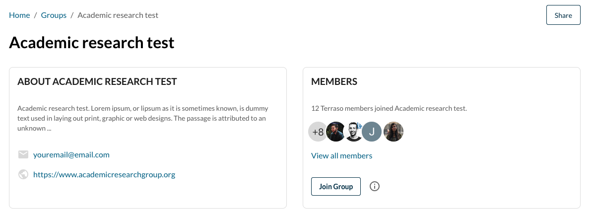 A group description and a list of people, with the option to Join
