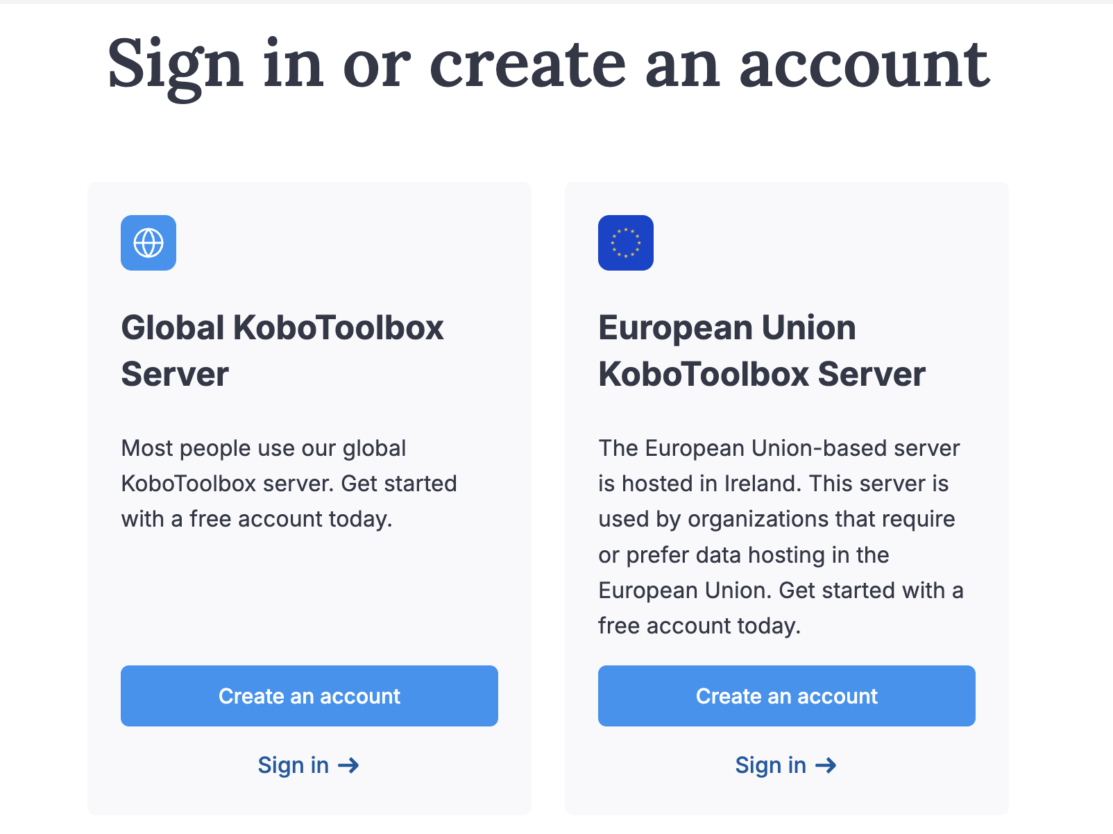 KoboToolbox sign in page