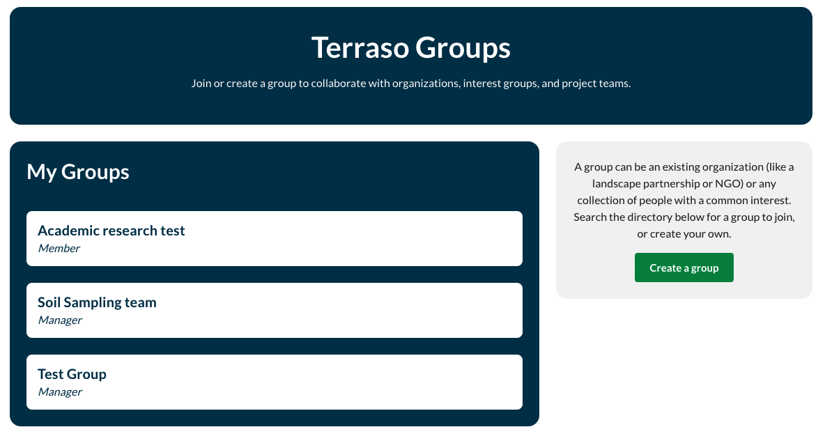 a list of groups the user belongs to