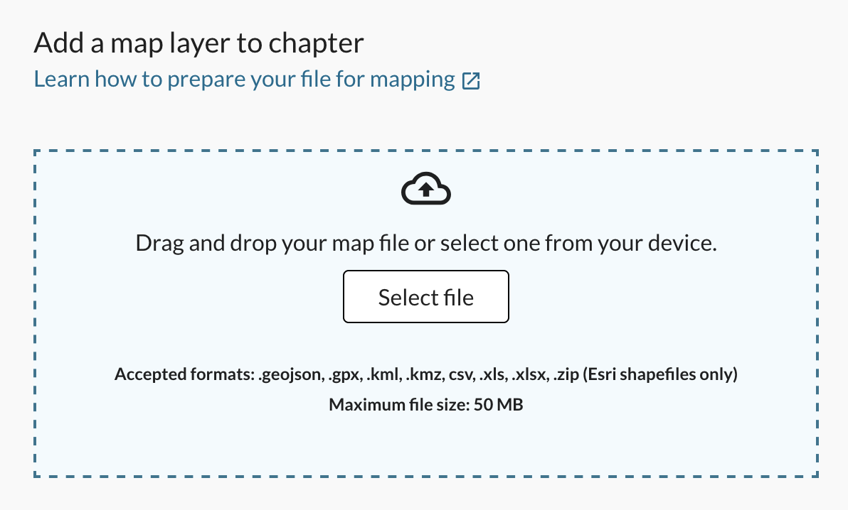 a file picker for adding data files to Terraso Story Maps